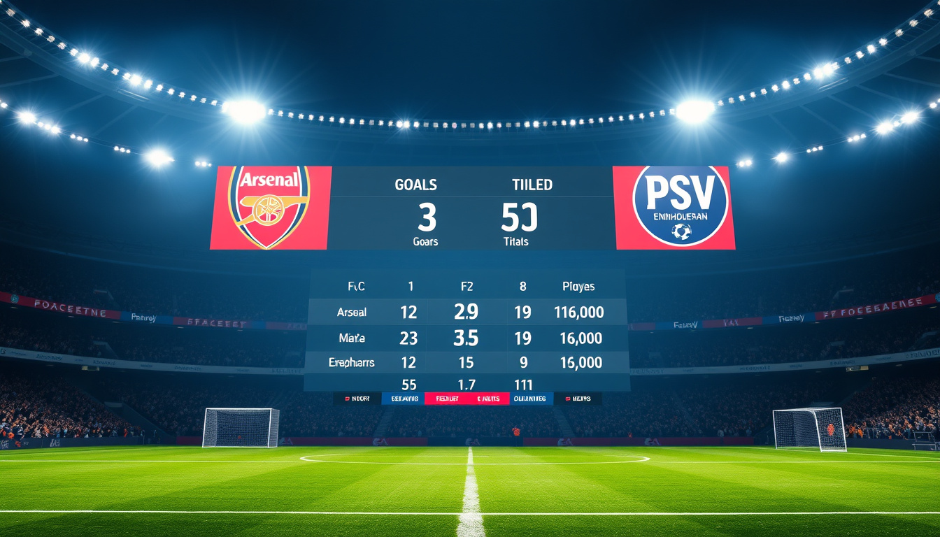 Arsenal F.C. vs PSV Eindhoven Stats – Scores Goals Head-to-Head